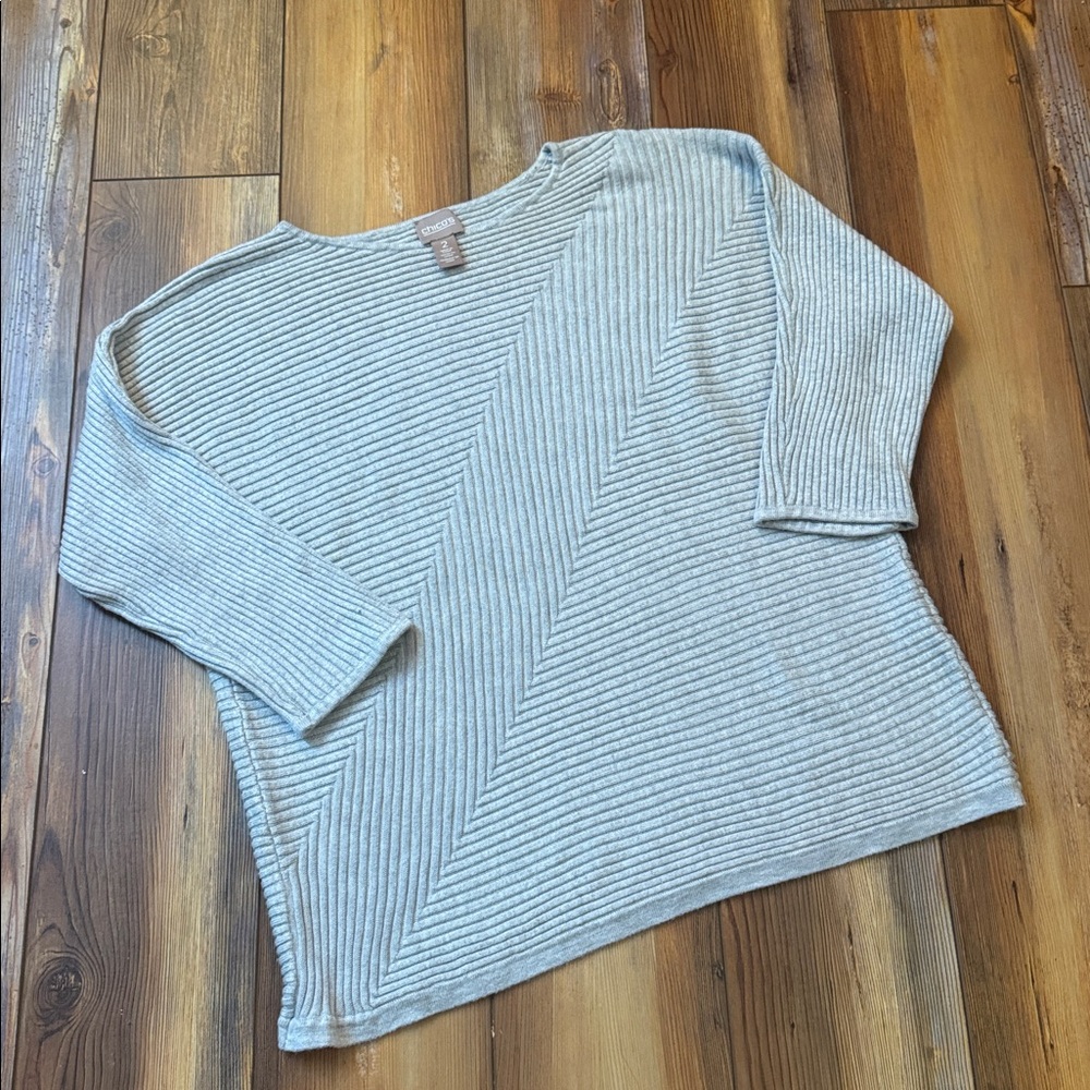 Chicos Light Gray Textured Sweater 2 - Picture 3 of 3